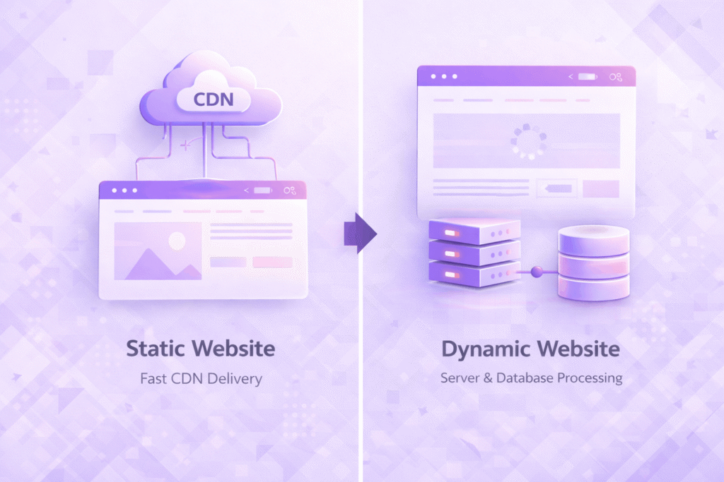 Static vs Dynamic Website Diagram