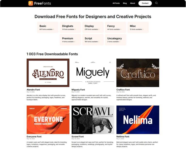 Free fonts list webpage.