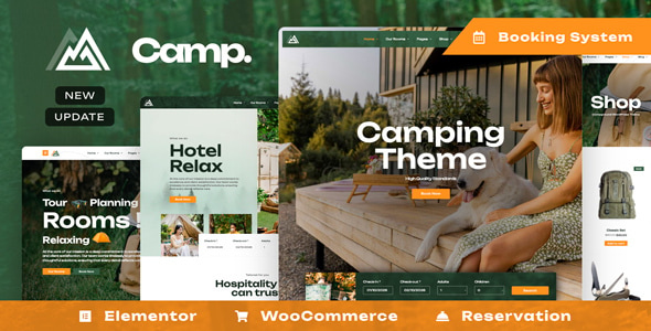 Camping theme website preview.