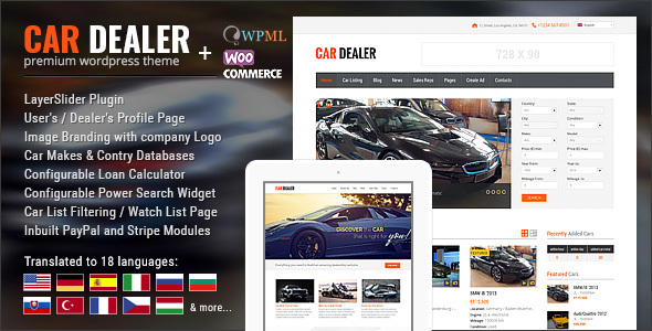 Car dealer website theme preview.