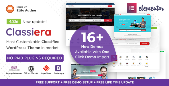 Classiera WordPress theme promo.