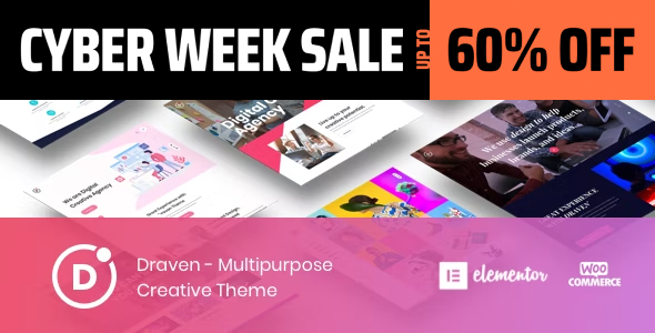 Cyber Week Sale banner, 60% off.