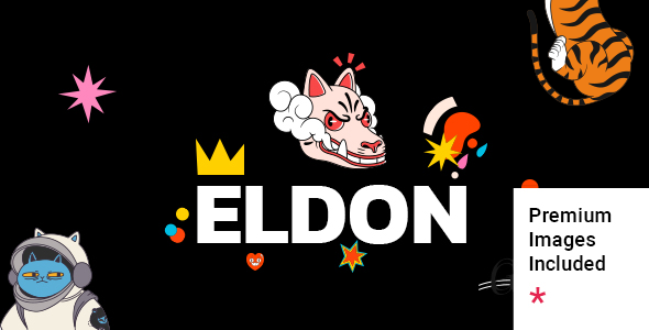 Text "ELDON" with colorful graphics.
