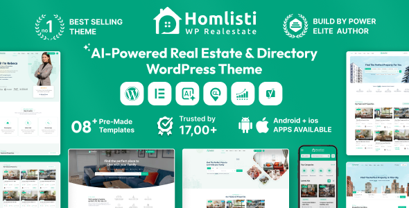 Real estate WordPress theme promo.