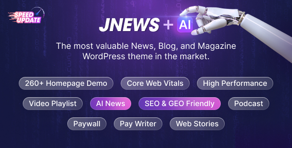JNEWS AI WordPress theme promo.