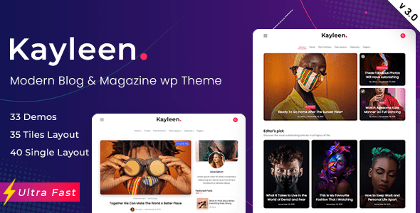 Blog theme display with features.