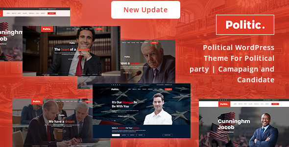 Political WordPress theme promo.