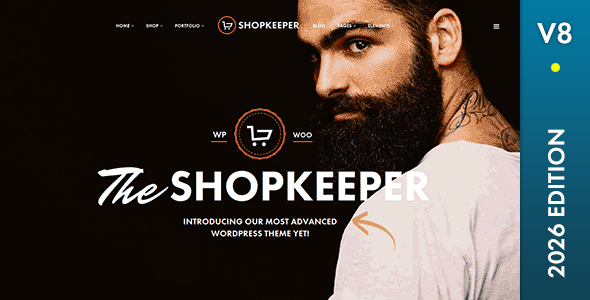 Man with beard, "The Shopkeeper" text.