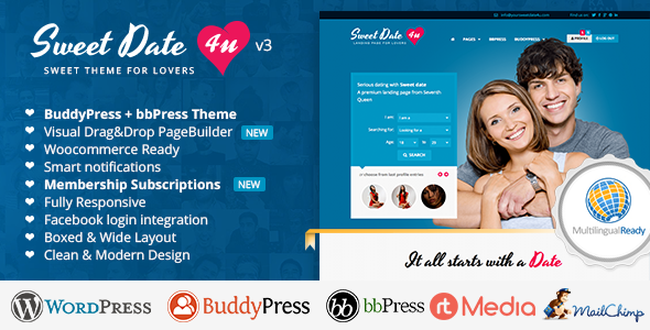 Dating website theme preview.