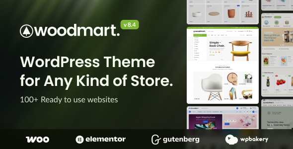 Woodmart WordPress theme promo.