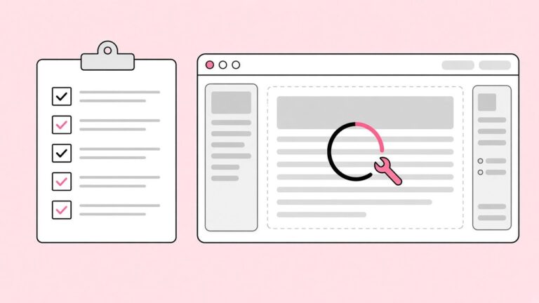 Illustration of a project brief checklist next to a website wireframe